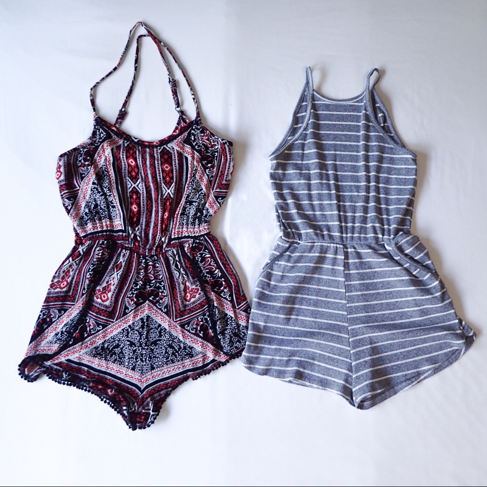 Gray striped romper
